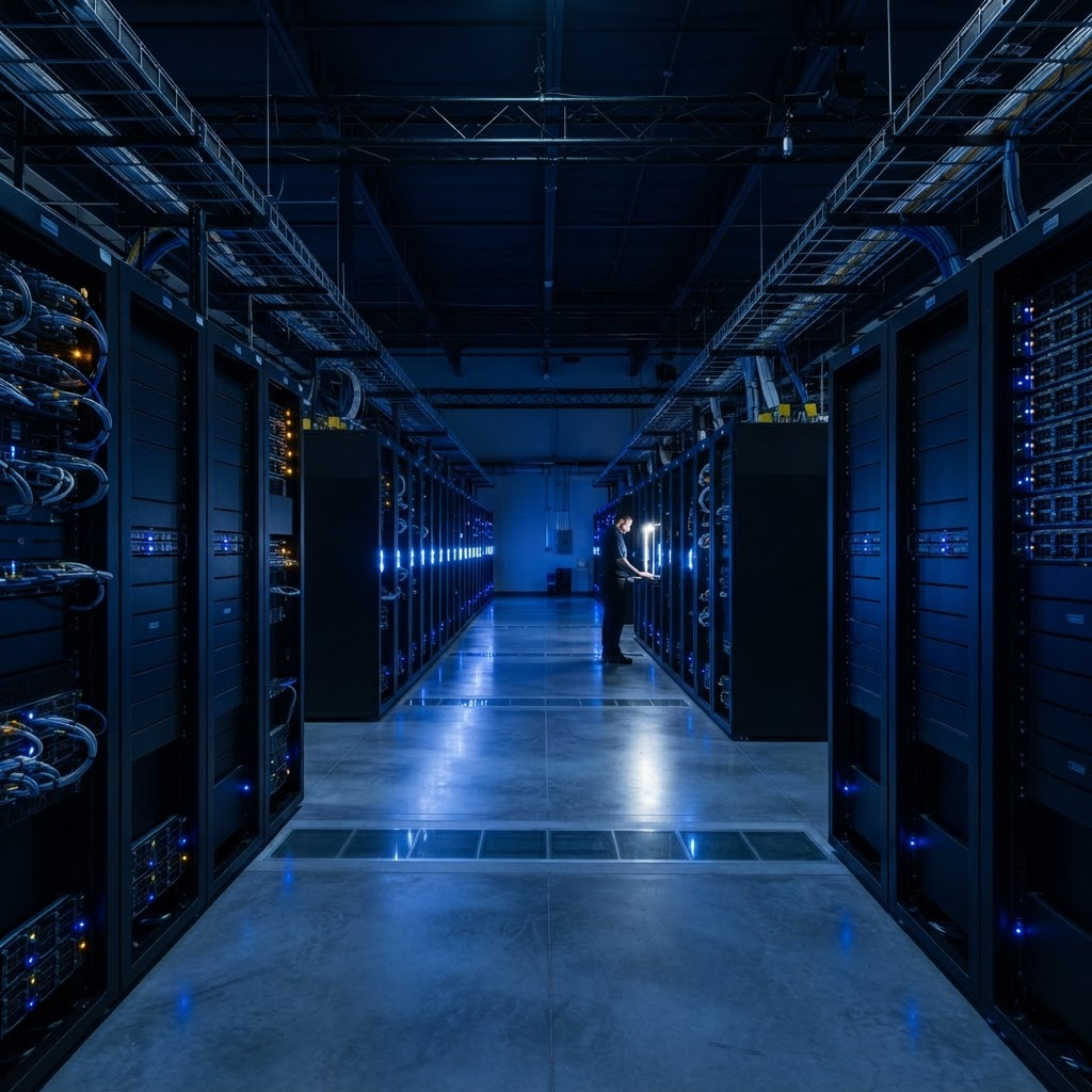 Modern enterprise data center with server racks